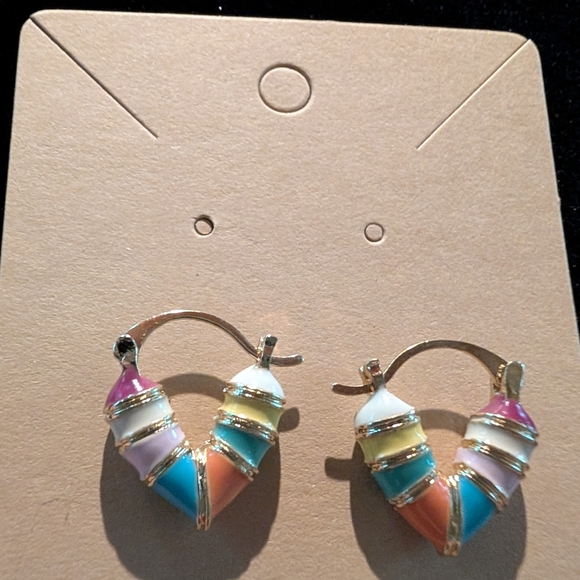 Gold Colored and Mixed Pastel Hoop Earrings - Picture 3 of 3